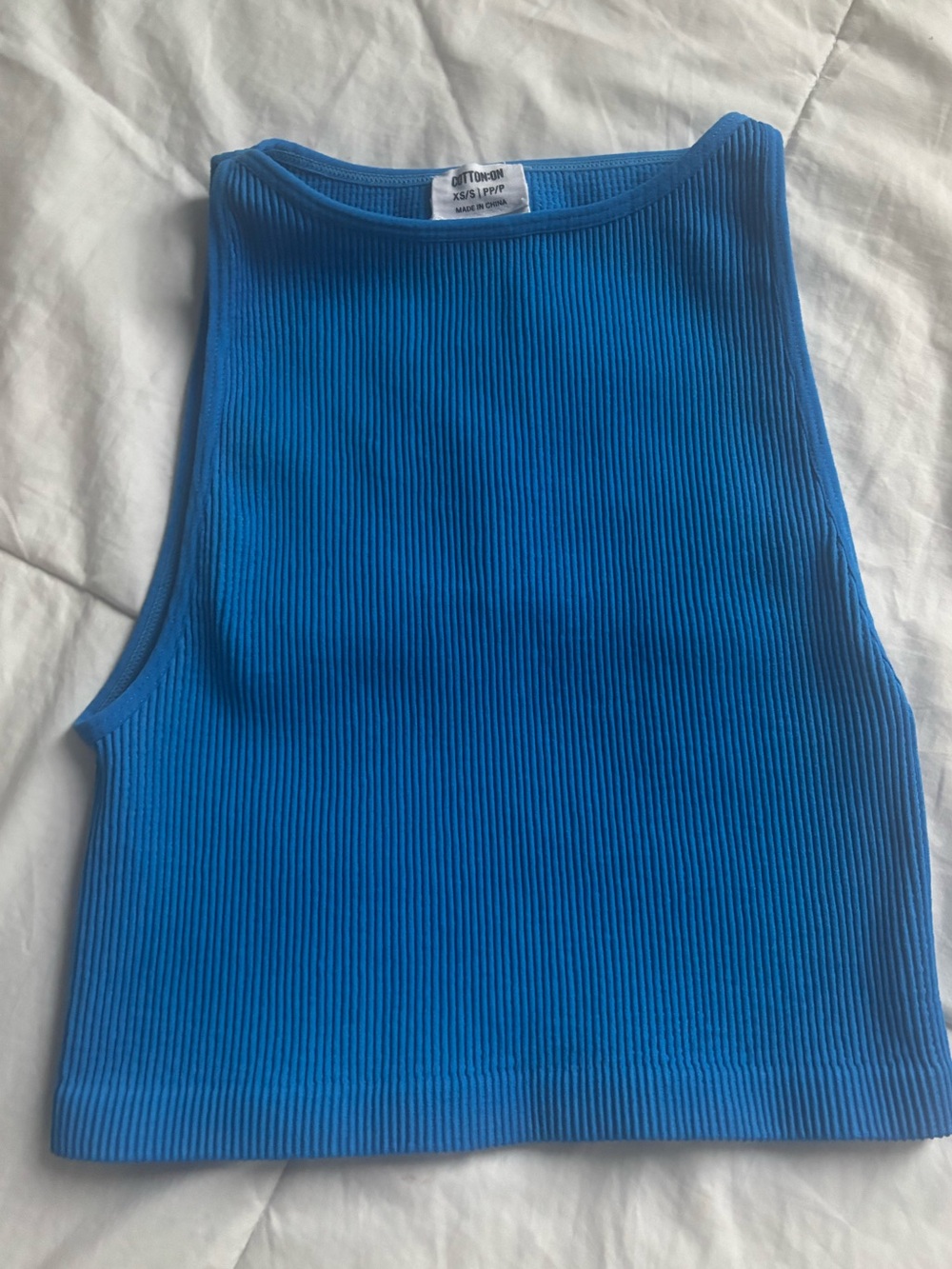 Cotton On Bright Blue Ribbed Crop Tank